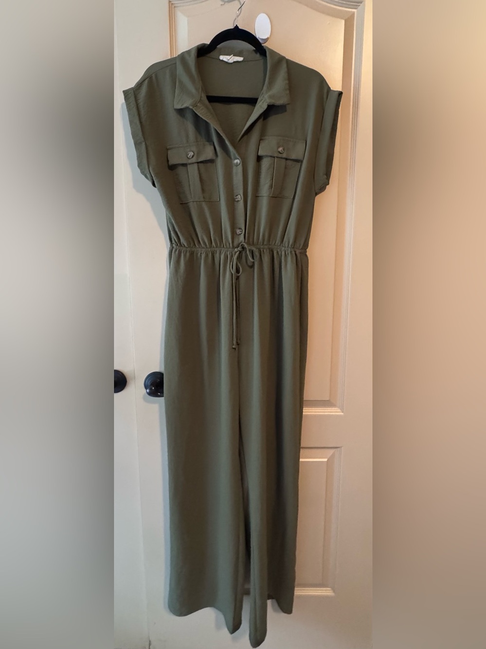 Pie in the Sky Cap Sleeve Utility Drawstring Jumpsuit - Olive